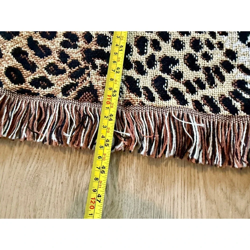 Leopard Print Woven Throw Blanket Tribal Border Fringe USA Made 59x47